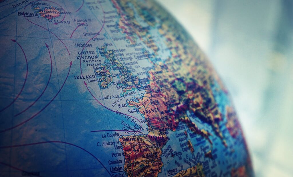 pexels photo 1098515 Detailed close-up of a globe showing parts of Europe and the Atlantic Ocean.